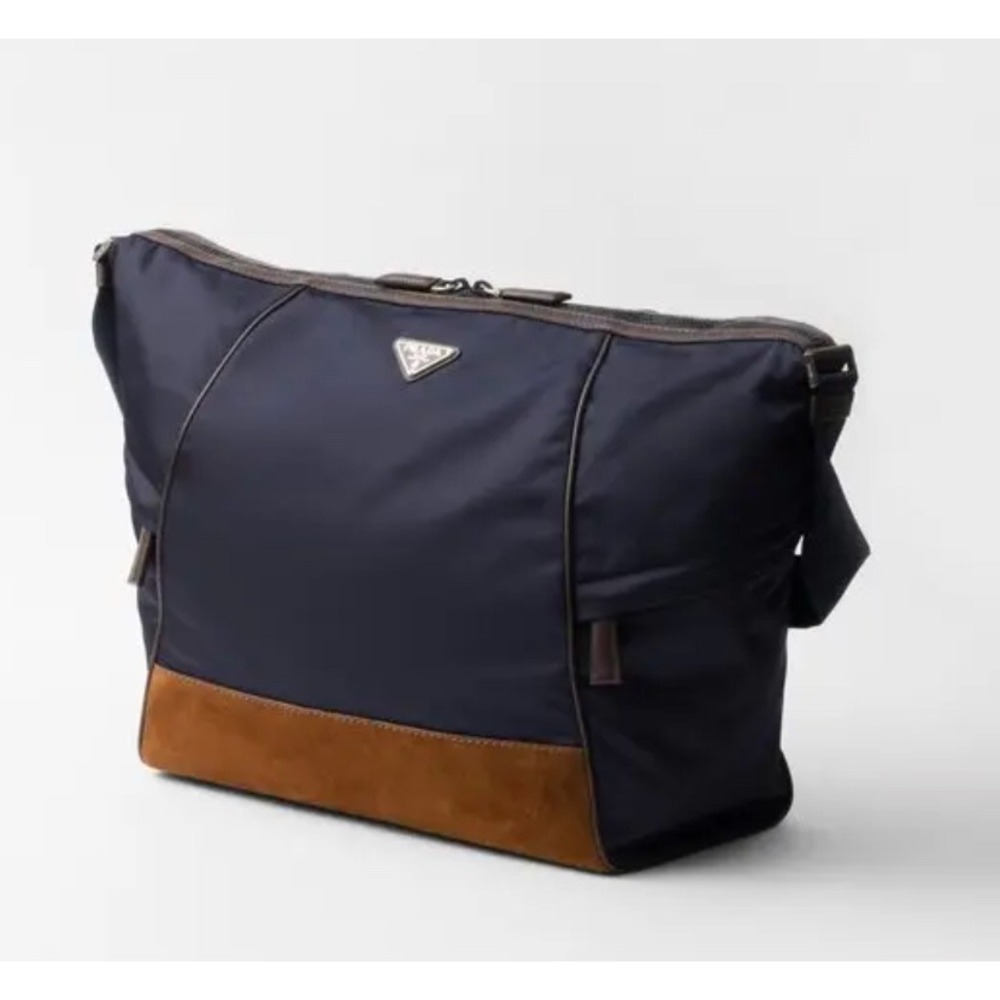 Prada Bandoliera Tessuto Camoscio Messenger Bag Navy Blue Brown 2VH180